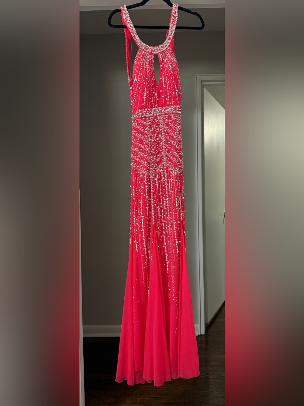 Sean Collection Hot Pink Beaded Maxi Skirted Gown